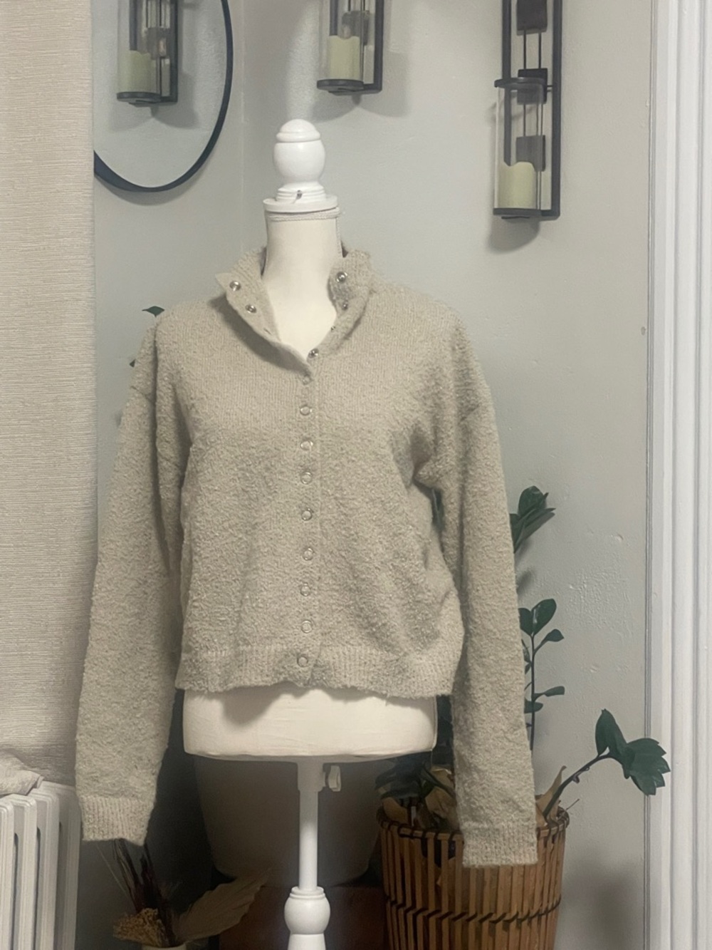 Cozy Cream Cowl Neck Button-Front Sweater